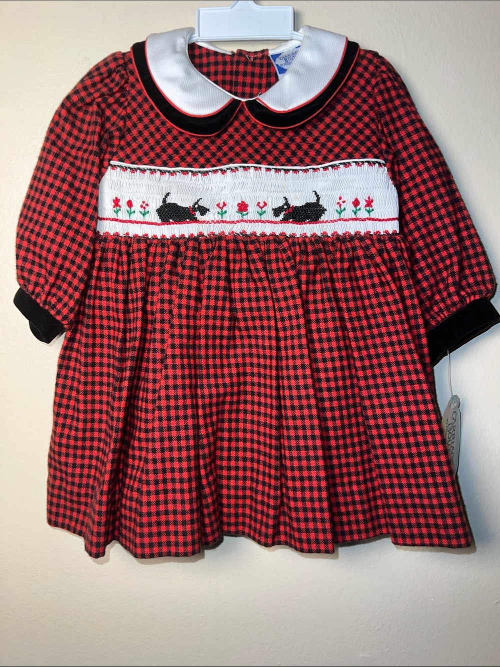 VTG Carriage Boutique Red and Black Check Smocked Dress with White Collar